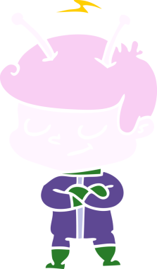 Bir insan tarafından çizilmiş düz renkli çizgi film uzay adamı.