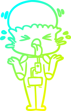 Bir insanın omuzlarını silkeleyen garip bir uzaylı çizgi filminin soğuk gradyan çizgisi.