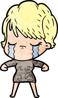 Bir insan tarafından çizilmiş ağlayan çizgi film kadını.