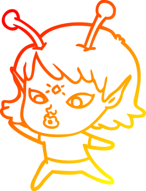 Bir insan tarafından çizilmiş güzel bir uzaylı kız çizgi çizimi.