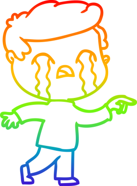 Gökkuşağı gradyan çizimi bir insan tarafından çizilmiş ağlayan bir karikatür adamı çiziyor.