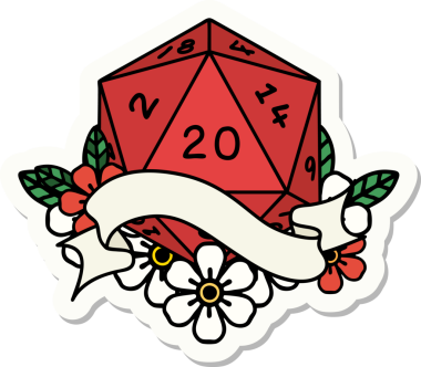 Bir insan tarafından çizilmiş 20 D20 zarının çıkartması.