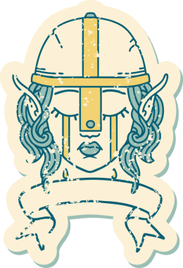 Retro Dövme Tarzı Ağlayan Elf Savaşçısı karakteri bir insan tarafından çizilmiş pankartıyla