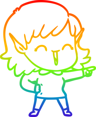 Gökkuşağı gradyan çizgi çizimi bir insan tarafından çizilmiş bir elf kızı