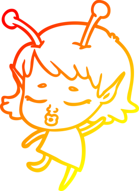 Bir insan tarafından çizilmiş sevimli bir uzaylı kız çizgi filmi.