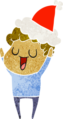 Gülen el, bir insan tarafından çizilmiş Noel Baba şapkası giyen bir adamın retro karikatürünü çizdi.