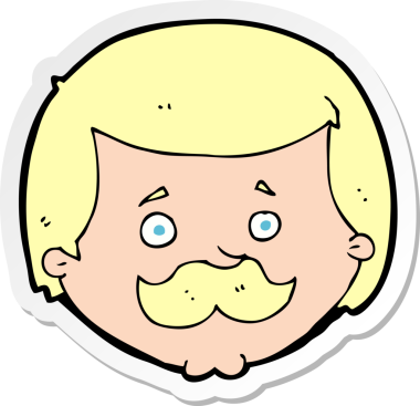 Bir insan tarafından çizilmiş bıyıklı bir karikatürcünün çıkartması.