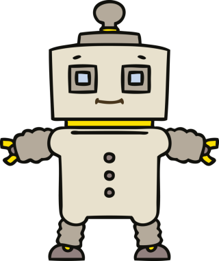 Bir insan tarafından çizilmiş tuhaf çizgi film robotu.