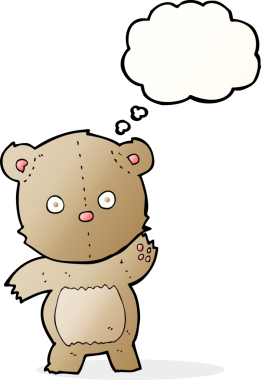 Bir insan tarafından çizilmiş düşünce balonlu oyuncak ayı.