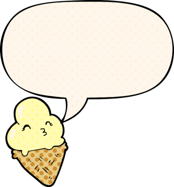 Bir insan tarafından çizilmiş çizgi roman tarzında konuşma baloncuklu çizgi film dondurması.