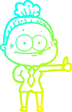 Bir insan tarafından çizilmiş, mutlu, yaşlı bir kadının çizimi.