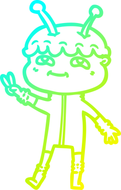 Bir insan tarafından çizilmiş dost canlısı bir uzay adamının soğuk çizgi çizimi.