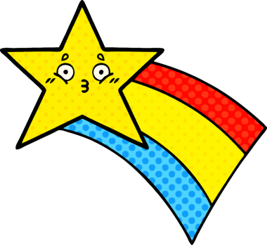 Bir insan tarafından çizilmiş kayan gökkuşağı yıldızının çizgi filmi.