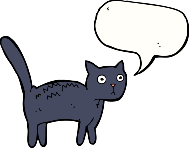 Bir insan tarafından çizilmiş konuşma balonlu korkmuş kedi çizgi filmi.