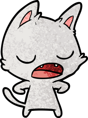 Bir insan tarafından çizilmiş konuşan kedi çizgi filmi.