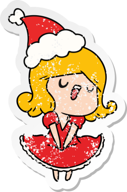 Bir insan tarafından çizilmiş Kawai kızının, sıkıntılı bir Noel çıkartması.