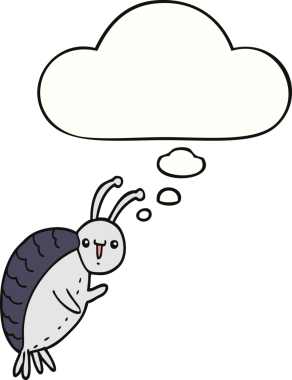 Bir insan tarafından çizilmiş düşünce baloncuklu çizgi film böceği.