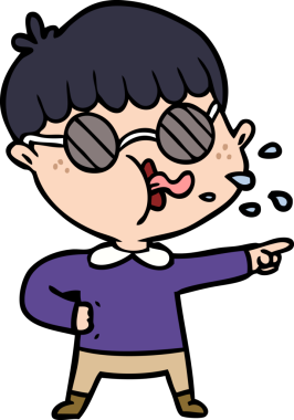 Gözlük takan ve bir insan tarafından çizilen çizgi filmci çocuk.