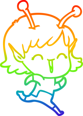 Gökkuşağı gradyan çizgi çizimi bir insan tarafından çizilmiş uzaylı bir kızın gülüşü.