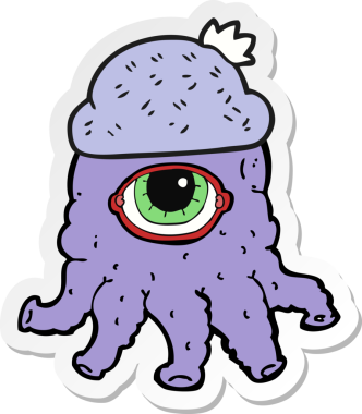 Bir insan tarafından çizilmiş şapka giyen bir uzaylının çıkartması.