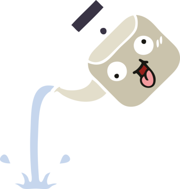 Bir insan tarafından çizilmiş bir çaydanlığın düz renkli retro karikatürü