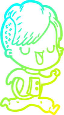 Bir insan tarafından çizilmiş hippi saçlı bir astronot kız çizimi.