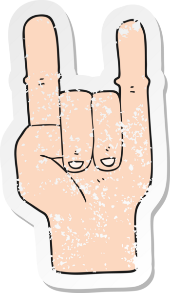 Çizgi film şeytan boynuzları bir insan tarafından çizilmiş bir el sembolünün gerilimli yapıştırması.
