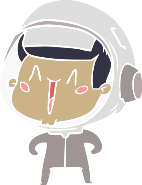 Bir insan tarafından çizilmiş mutlu düz renkli çizgi film astronotu.