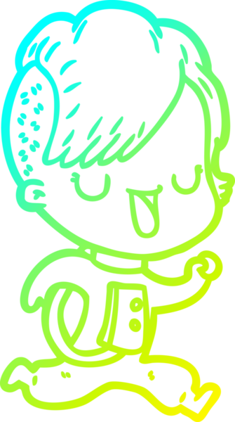 Bir insan tarafından çizilmiş hippi saçlı bir astronot kız çizimi.