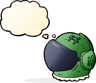 Bir insan tarafından çizilmiş düşünce baloncuklu astronot kaskı.