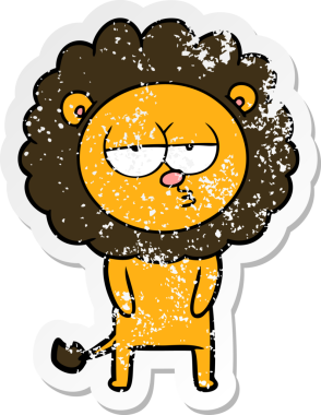 Bir insan tarafından çizilmiş yorgun bir aslanın sıkıntılı çıkartması.