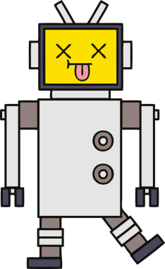 Bir insan tarafından çizilmiş sevimli bir robot karikatürü.