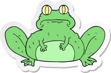 Bir insan tarafından çizilmiş karikatür kurbağasının çıkartması.