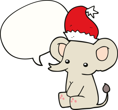 Bir insan tarafından çizilmiş konuşma balonlu şirin bir Noel fili.