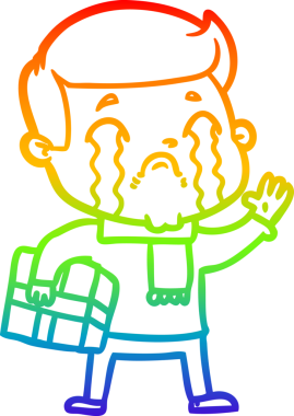 Gökkuşağı gradyan çizimi bir insan tarafından çizilmiş ağlayan bir karikatür adamı çiziyor.