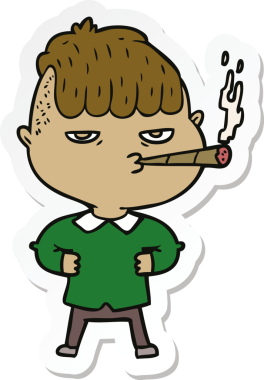 Bir insan tarafından çizilmiş sigara içen bir adamın çıkartması.