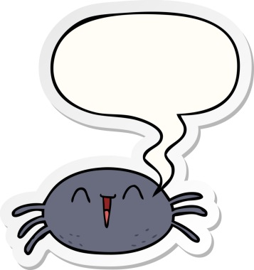 Bir insan tarafından çizilmiş konuşma balonu çıkartmalı cadılar bayramı örümceği çizgi filmi.