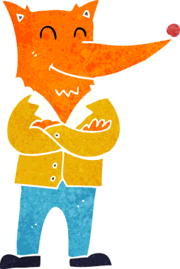 Bir insan tarafından çizilmiş gömlekli tilki çizgi filmi.