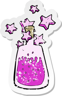 Bir insan tarafından çizilmiş sihirli iksirin gerilimli yapıştırması.