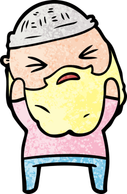 Bir insan tarafından çizilmiş sakallı bir çizgi film adamı.