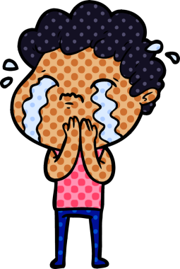 Bir insan tarafından çizilmiş ağlayan çizgi film adamı.