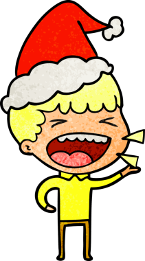 Bir insan tarafından çizilmiş Noel Baba şapkası takan gülen bir adamın el çizimi karikatürü.