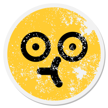 Bir insan tarafından çizilmiş sevimli bakışlı, kafası karışmış, dairesel bir çıkartma.