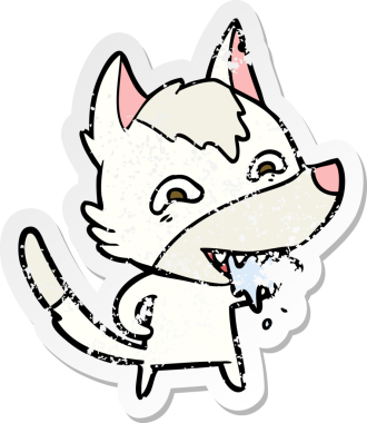 Bir insan tarafından çizilmiş aç bir kurdun sıkıntılı çıkartması.