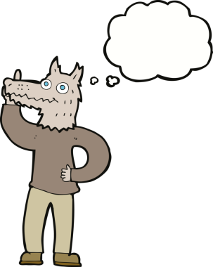 Bir insan tarafından çizilmiş düşünce baloncuğu fikri olan bir kurtadam.