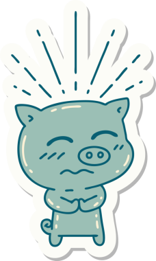 Bir insan tarafından çizilmiş dövme stili gergin domuz karakteri çıkartması.