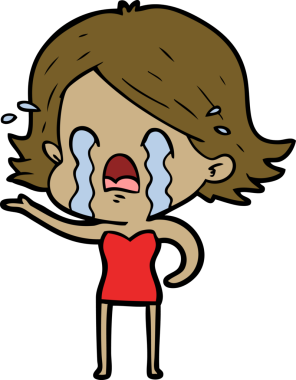 Bir insan tarafından çizilmiş ağlayan çizgi film kadını.