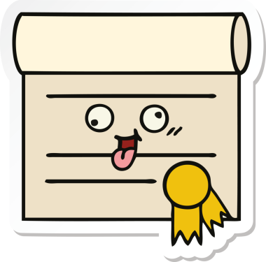 Bir insan tarafından çizilmiş şirin bir karikatür sertifikasının etiketi.