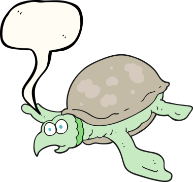 Bir insan tarafından çizilmiş serbest konuşma balonu karikatür kaplumbağası.