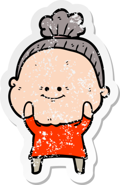 Bir insan tarafından çizilmiş mutlu, yaşlı bir kadının sıkıntılı çıkartması.